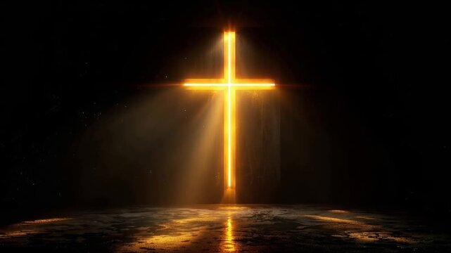 A luminous, golden Christian cross radiates divine light against a dark, atmospheric background. ..Created with Generative AI, not depicting real subjects.