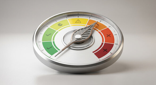 Energy efficiency gauge: eco-design, ISO 50001 targets, carbon footprint KPI, net zero, monitoring.