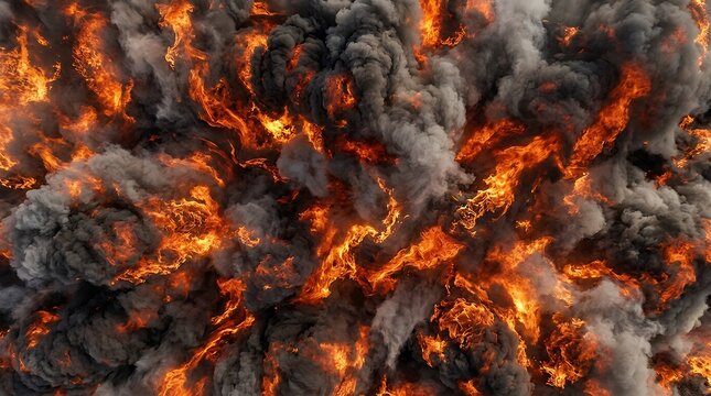 Full Frame Flame and Vapor Abstract Texture Panoramic Overhead Perspective of Digital Inferno Element and Billowing Smoke Atmosphere abstract fire flame smoke cloud infernal texture background full