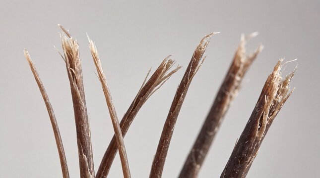 Extreme macro close up of human hair showing frayed split ends