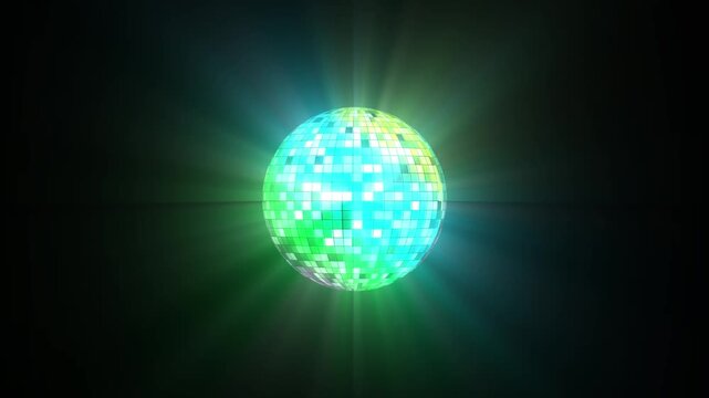 Colorful disco ball animation with light rays, disco ball on dark background. Loop able animation, Neon Disco ball seamless VJ loop animation for music broadcast, music videos, concepts, night clubs