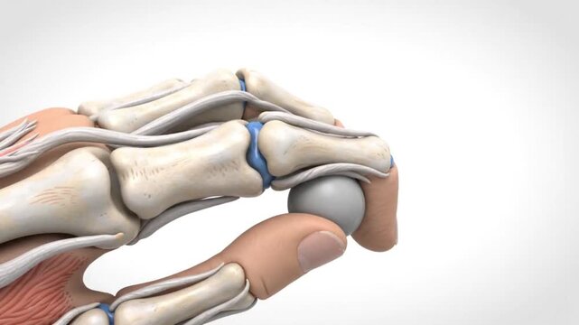 Finger Joint Anatomy Bending in Grasping Motion, 3D Medical Animation