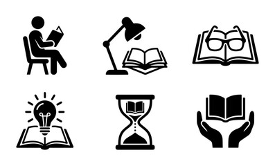 Reading Icons Set: Education, Knowledge, Study, Learning, Ideas, Time Management, Information © Ryead