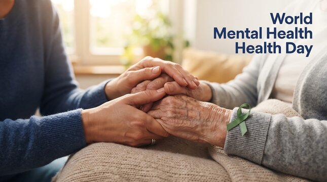 Supportive hands connecting symbolizing care and mental health awareness on world mental health day