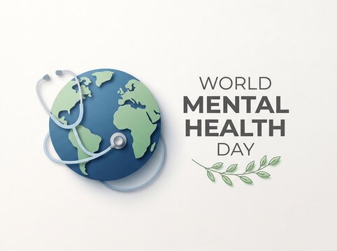 World mental health day concept with a globe and stethoscope on white background