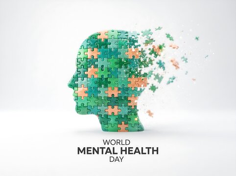 Human head composed of nature elements representing mental well being and growth