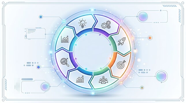 Interactive Circular Infographic Diagram Outline Slide Template For Strategic Framework infographic diagram agile framework presentation template circular layout business process step list four