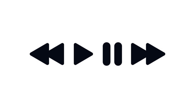Minimalist media player control buttons vector illustration featuring play, pause, and fast forward black geometric icons