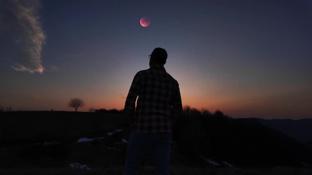 Amateur astronomer observing stars, planets, Moon and other celestial objects.	
