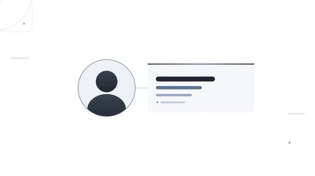 Stylized illustration of a user profile icon linked to a data card with progress bars, representing personal information or data management.