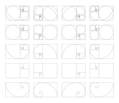 Golden ratio harmony proportions template used in design. Horizontal Fibonacci numbers array set of 20 elements. Golden ratio grid, Fibonacci scale. Visual harmony.