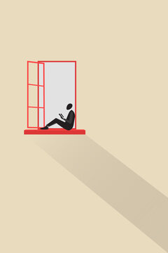 Businessman sits by an open window reading a report to gain insight, enhance skills, and make strategic decisions