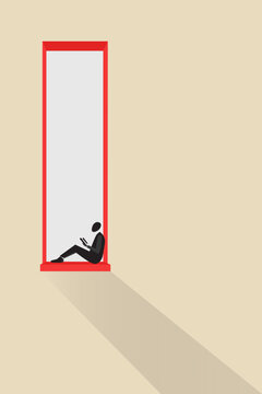 Businessman sits on window reading a report to gain insight, enhance skills, and make strategic decisions