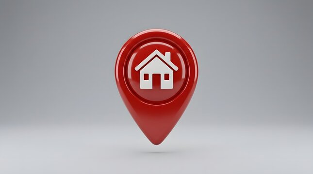 Red house location pin marker with house icon for real estate