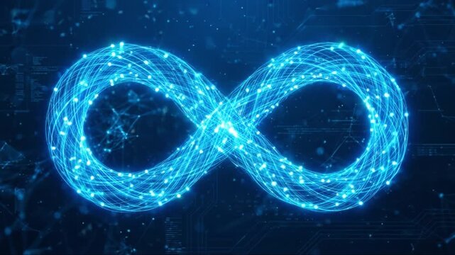 Infinity digital technology network connection data glowing blue abstract futuristic symbol loop continuous flow energy light virtual cyberspace science innovation pattern graphic design modern