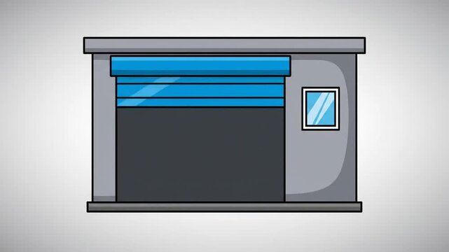 Modern blue roller shutter door on grey garage illustration