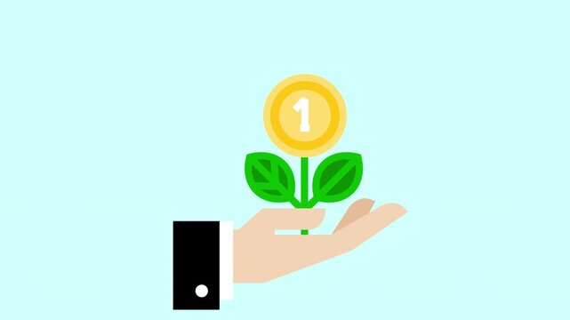 Investment Growth Concept with Hand Supporting a Money Coin Plant Symbolizing Financial Success and Wealth