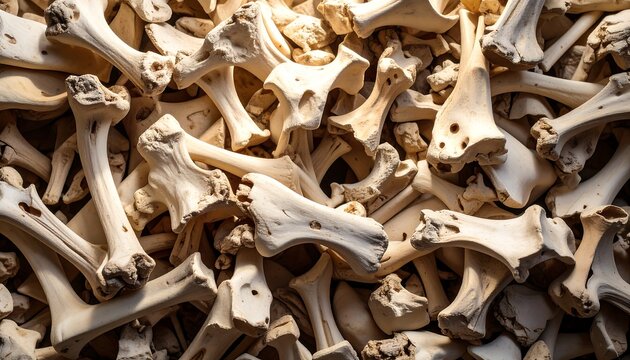 Pile of weathered animal bones creating a textured background.