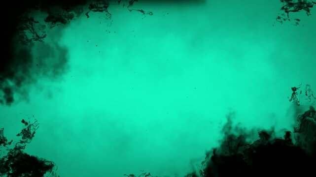 Turquoise textured background with dark smoky edges and subtle grunge particles moving in a seamless loop with turquoise surface