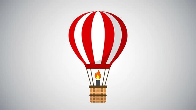 Red and white hot air balloon illustration on gray background