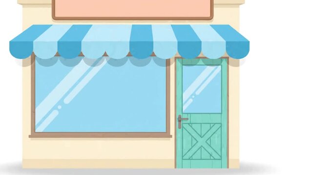 Small boutique storefront with blue striped awning.