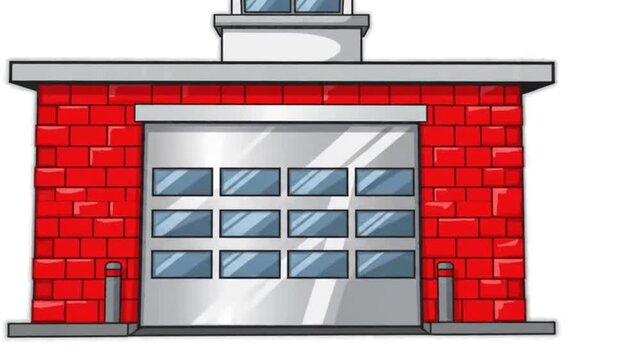 Red brick fire station building illustration