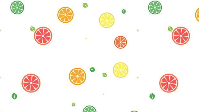 Abstract seamless pattern with animated colorful citrus fruit slices