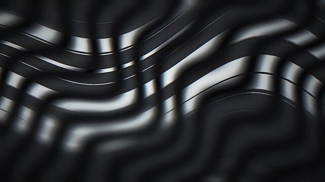 Monochrome wavy light ridges with layered light strata and dark cinematic grain make a seamless loop animation for motion background, titles, and wallpaper.