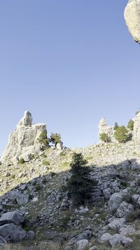 Endless Mystical Summit View of Extraordinary Sharp Rocks Vertical Panning