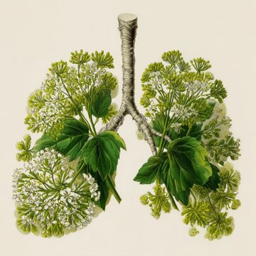 Garden flowers in real lung shape illustration vintage design.