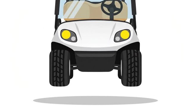 White motorized golf buggy front view.