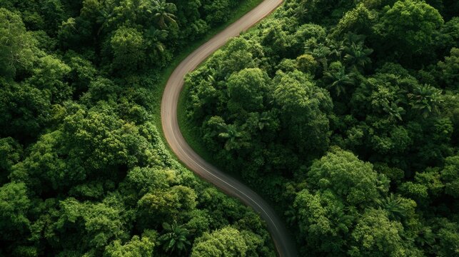 Aerial Forest Road Through Tropical Landscape for ESG Sustainability and Net Zero Strategy
