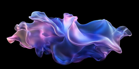 Obraz premium Abstract fluid shape, 3 shapes collection, glossy blue and pink liquid structure, translucent wavy form on black background