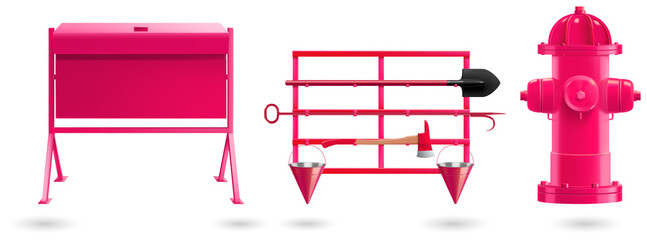 Obraz premium Vibrant pink emergency equipment for fire safety awareness campaigns on transparent background PNG