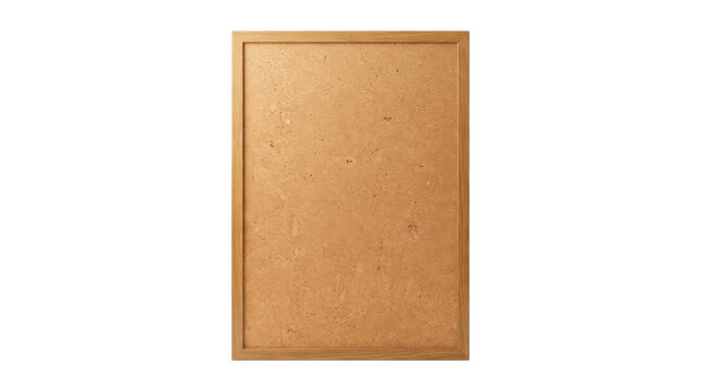 Cork board with wooden frame isolated on transparent background