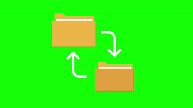 File transfer between folders using synchronized arrows for digital data management