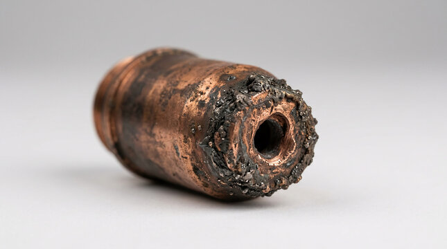 Damaged plasma cutter nozzle with gouged orifice and slag buildup