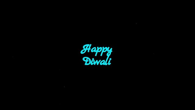 Animated Happy Diwali text with sparkling particles on transparent background