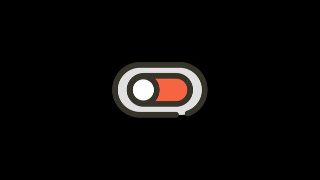 Animated toggle switch switching on and off with transparent background