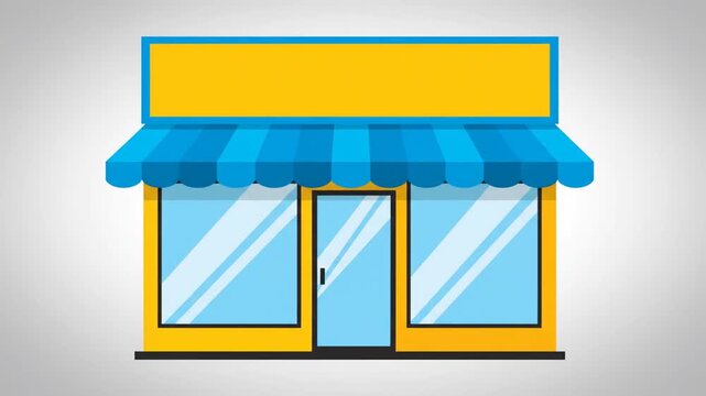 Simple storefront illustration with blue awning.