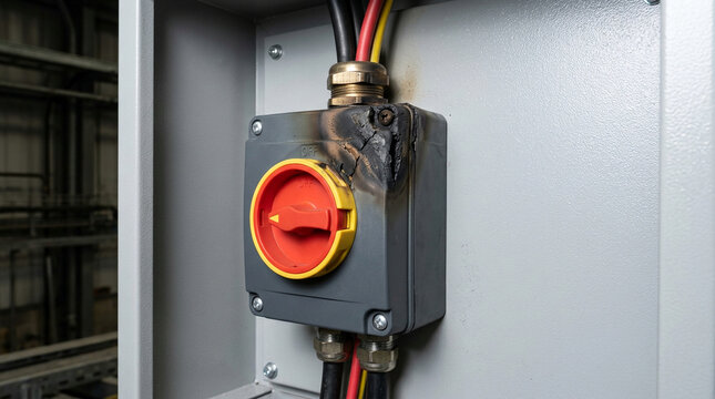 Thermally damaged industrial DC isolator switch