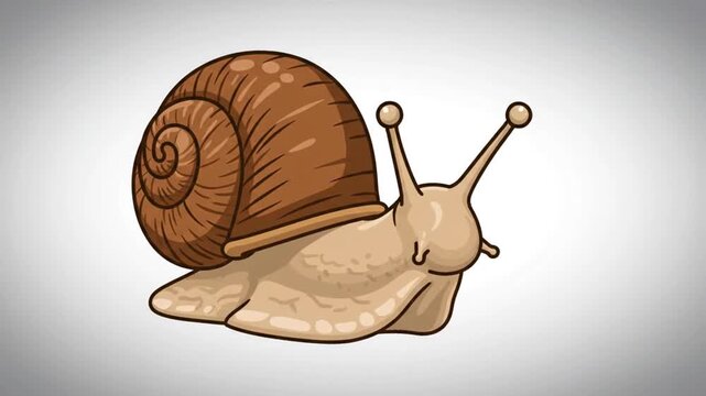 Cartoon garden snail with brown spiral shell.