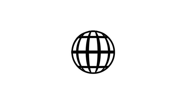 Globe earth icon set featuring outline world map grid sphere and solid filled planet animation on white background