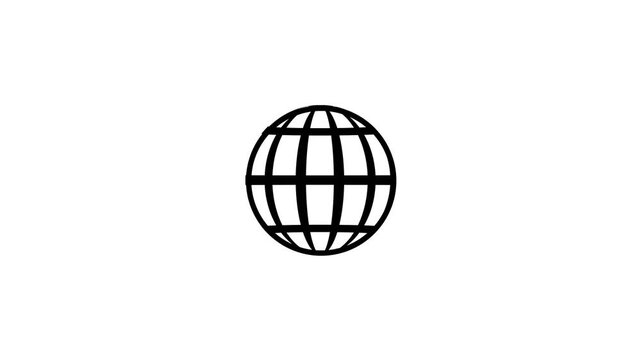 Globe earth icon set featuring outline world map grid sphere and solid filled planet animation on white background