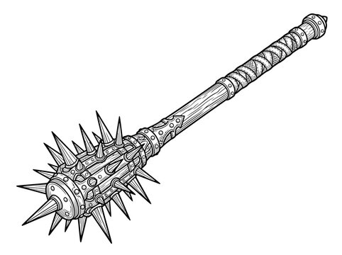 Detailed illustration of a formidable spiked mace weapon.