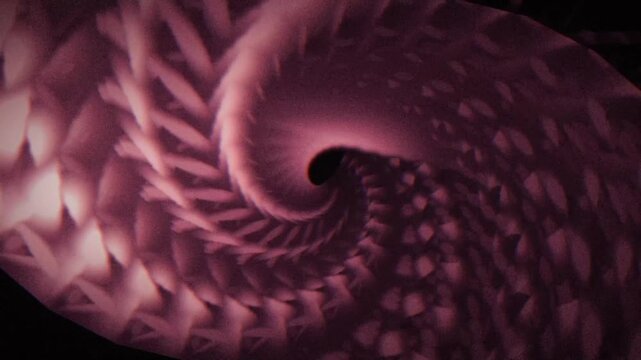 Dark cinematic pink and rose fractal tunnel with concentric rings and gradient depth, seamless loop for motion backgrounds, titles, VJ sets, and screensavers.