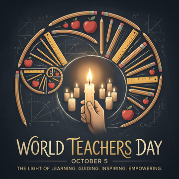 World Teachers Day: Light of Learning, Apples, Pencils, Rulers, Candles