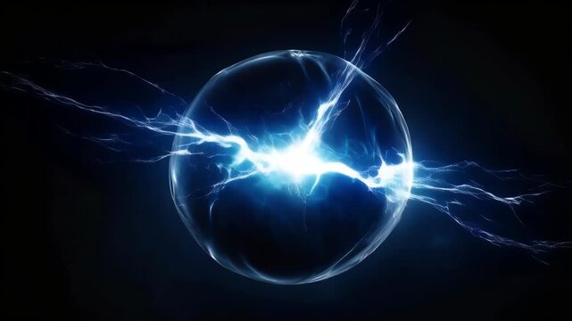 Electric Plasma Sphere With Blue Lightning, Glowing Energy, And Dramatic Sparks Against Dark