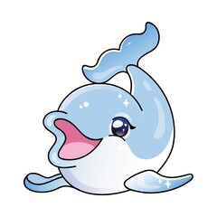 Cute blue dolphin cartoon vector illustration isolated on white background © bhavana