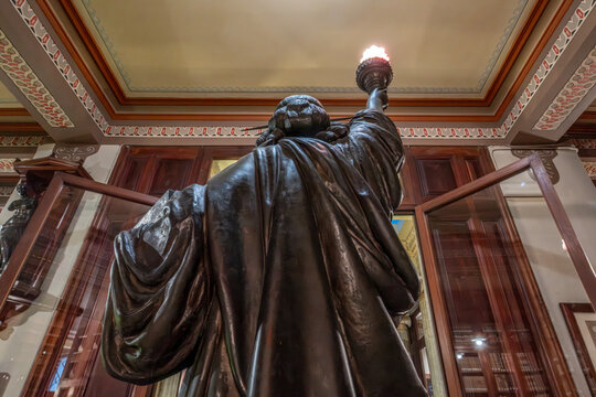 Bronze Statue of Liberty Replica Inside Arus Public Library (Biblioteca Arus), Barcelona